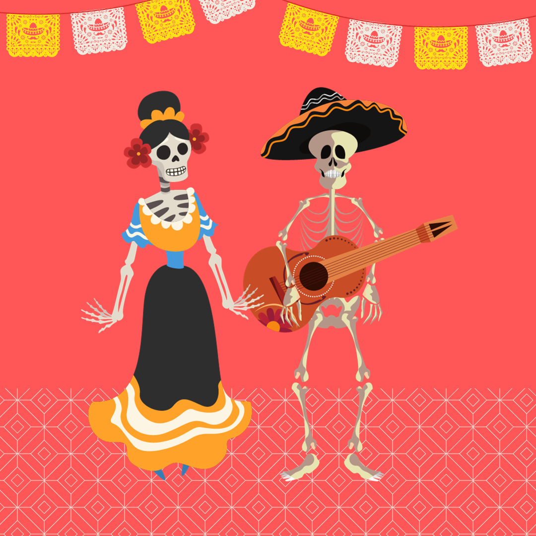 Left to Right: A Catrina and a Catrino celebrating the day of the dead.