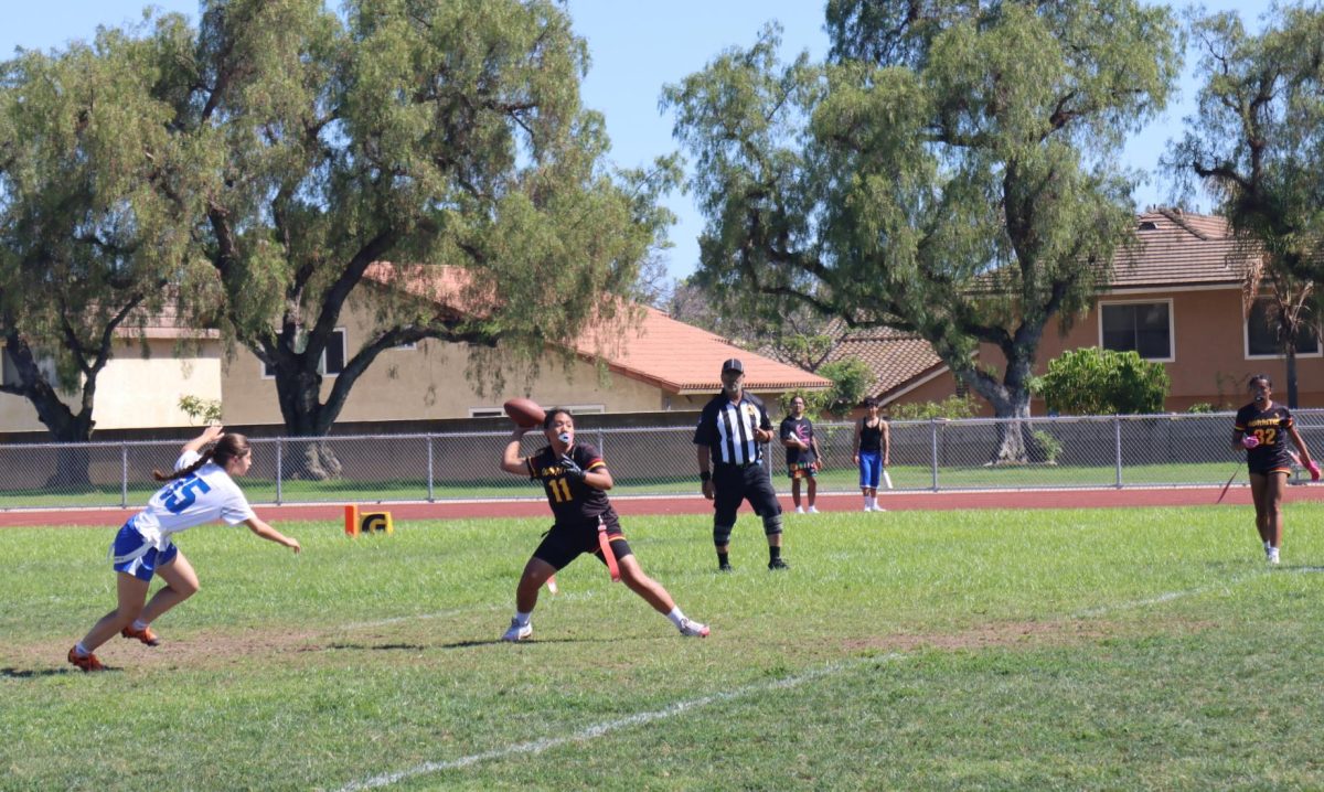 Senior Camille Mangahis strengthens her stance for a pass