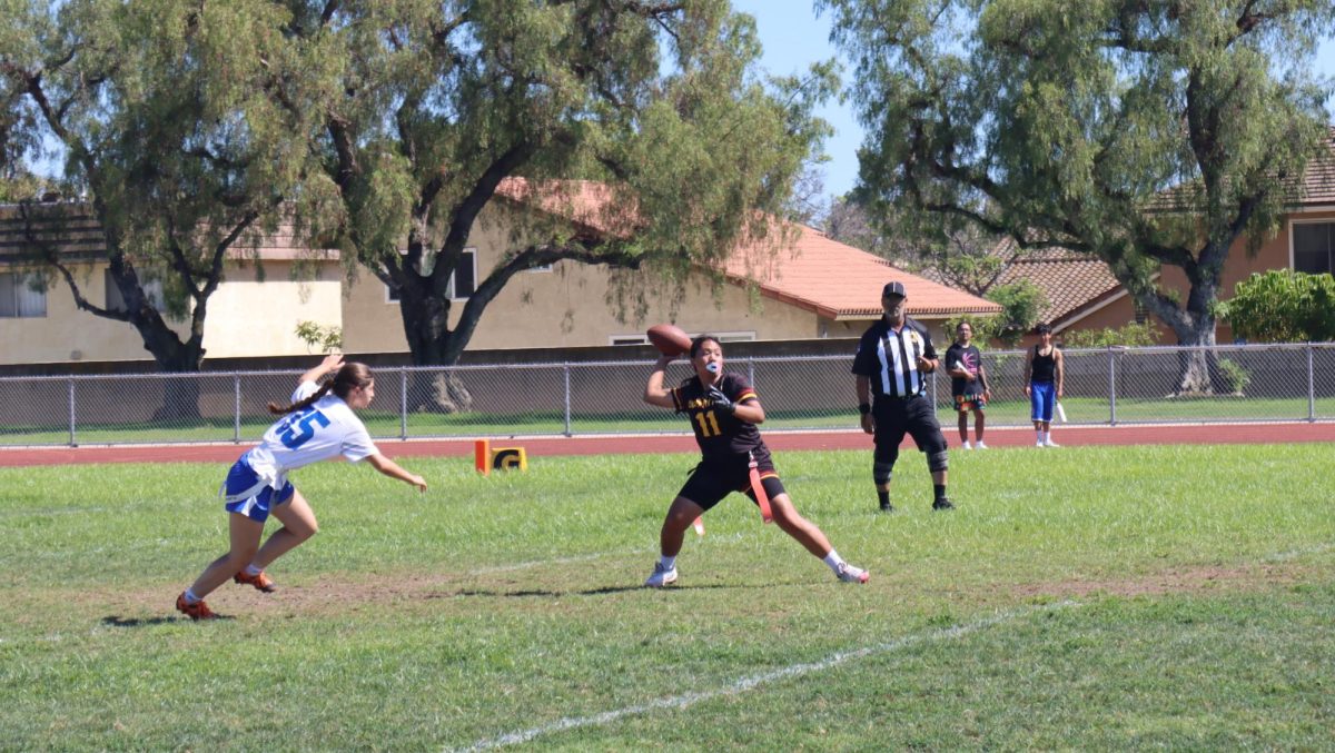 Senior Camille Mangahis strengthens her stance for a pass