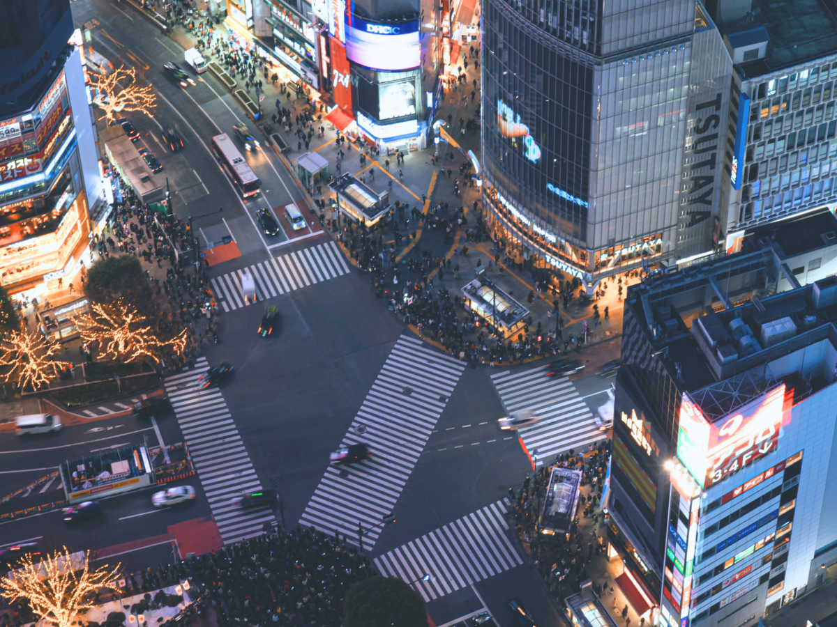 Overhead view of Shibuya Crossing in Tokyo, Japan. Photo courtesy of Pexels. 